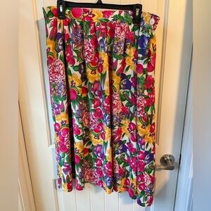 Vintage Lucia Bold Colorful Floral A-line Gathered Midi Skirt 90’s Size 18
